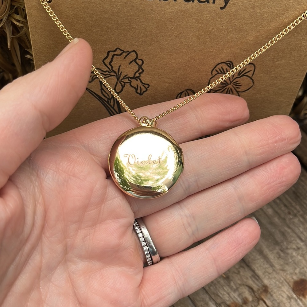 February Birth Flower Locket Necklace - Picture 4 of 11